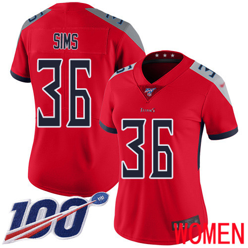 Tennessee Titans Limited Red Women LeShaun Sims Jersey NFL Football 36 100th Season Inverted Legend